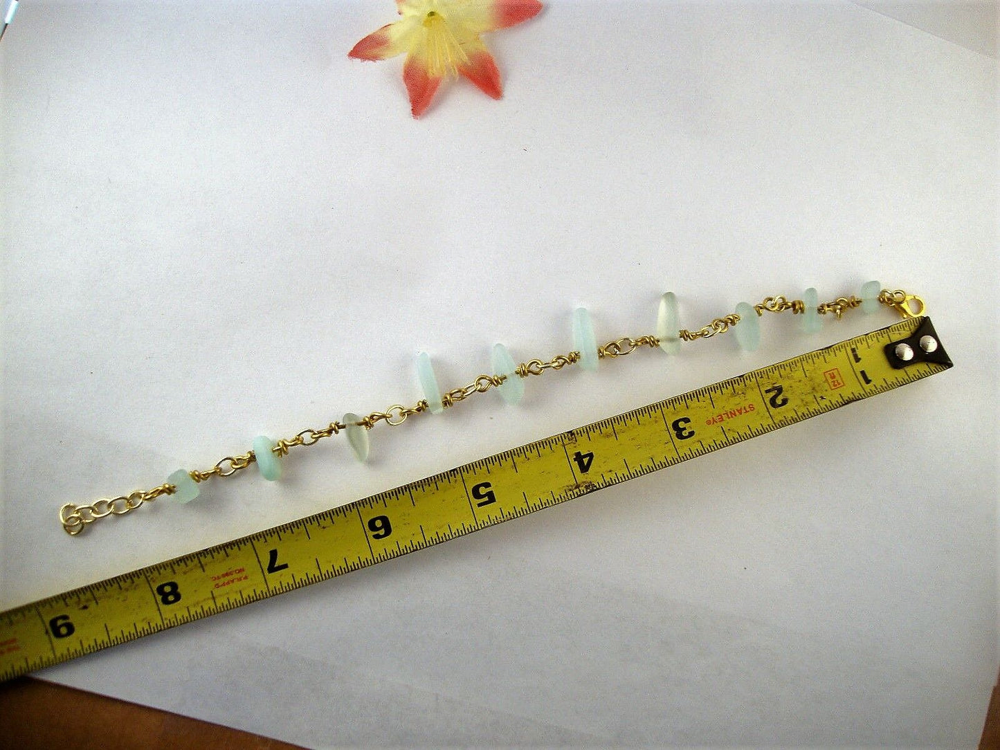Blue Sea Glass Chain Link Bracelet