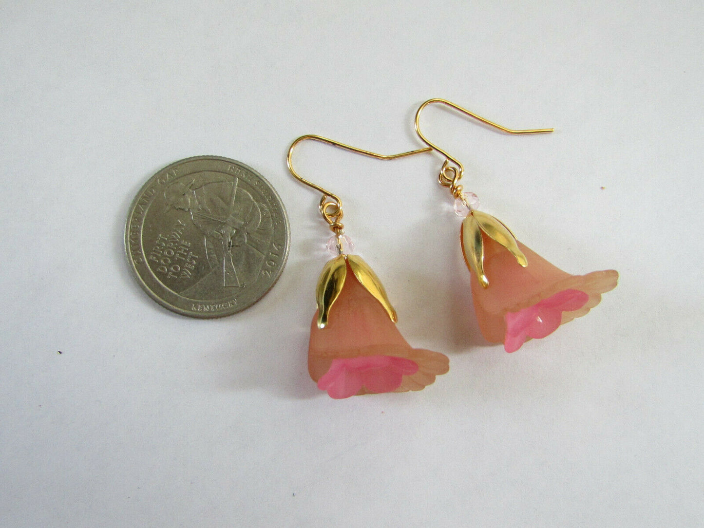 Flower Earrings Beige/Pink Tulip Cala Lily Gold Dangle Earrings Usa Handmade - Bad Apple Designs Jewelry