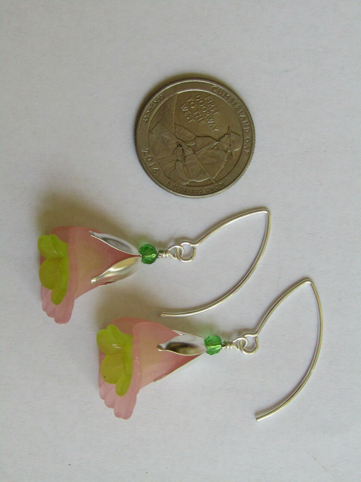 Flower Earrings Pink Green Tulip Cala Lily Silver Dangle Earrings Usa Handmade - Bad Apple Designs Jewelry