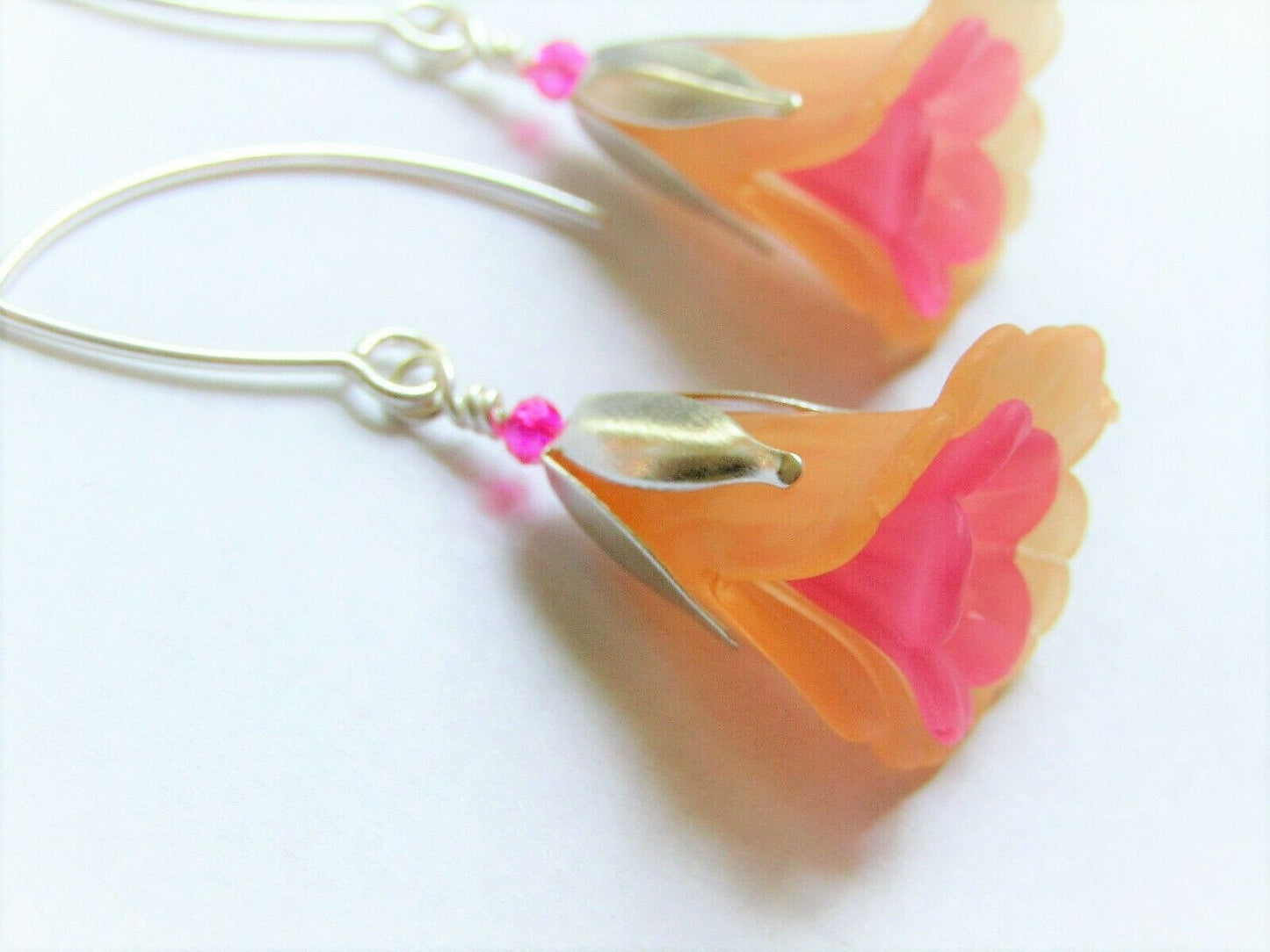 Orange Flower Earrings, Floral Dangle Earrings, Spring Jewelry, Botanical Earrings, Gift for Her