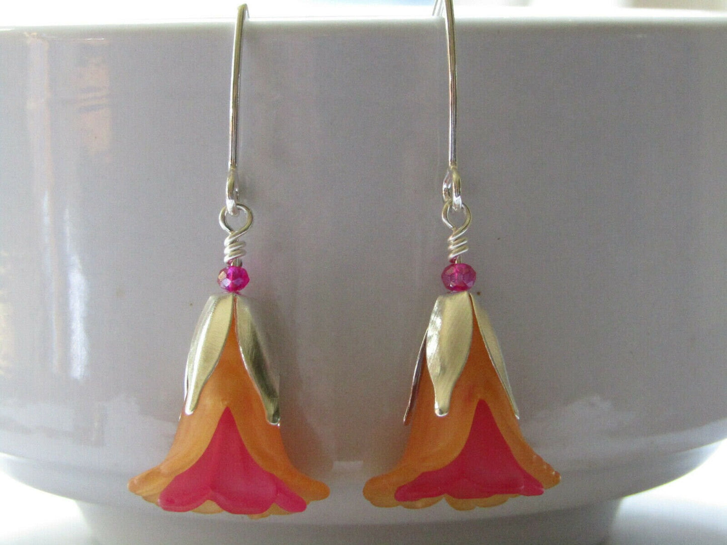 Orange Flower Earrings, Floral Dangle Earrings, Spring Jewelry, Botanical Earrings, Gift for Her