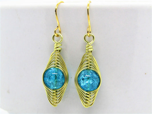 Dainty Blue Earrings Gold Drop Earrings Gift for Her Art Deco Jewelry Minimalist Jewelry Christmas Gift Handmade