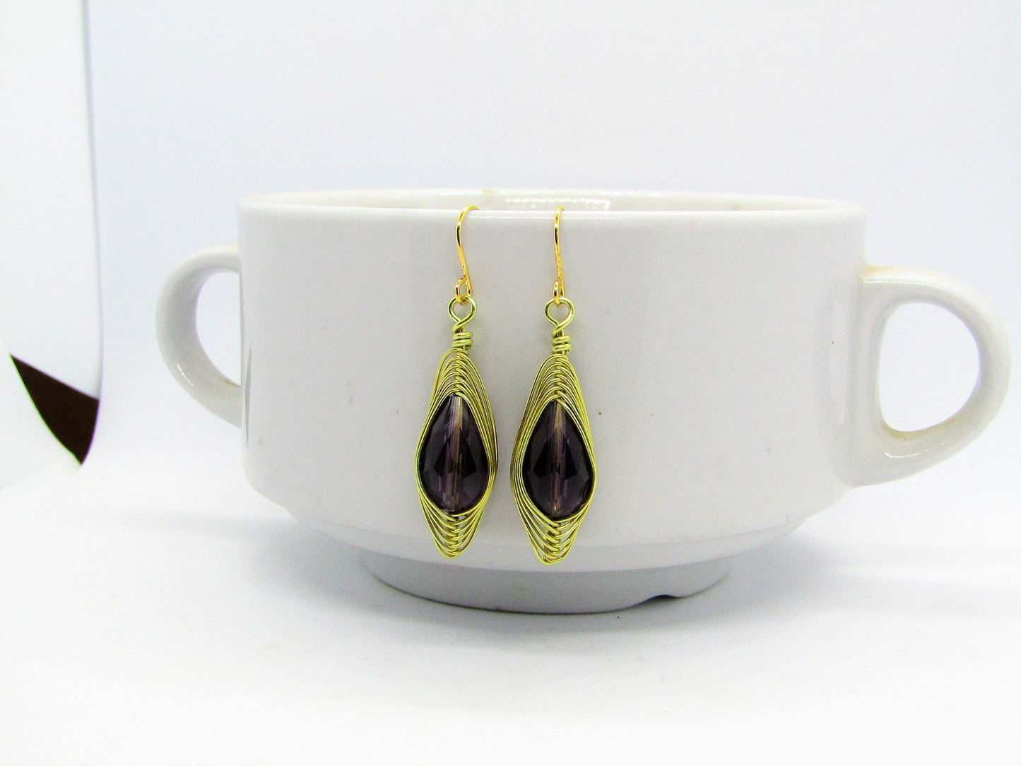 14k Gold Plated Teardrop Earrings: Amethyst Purple Dangles