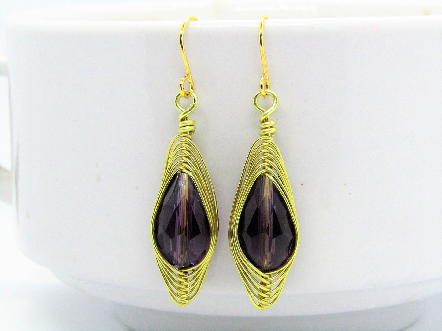 14k Gold Plated Teardrop Earrings: Amethyst Purple Dangles
