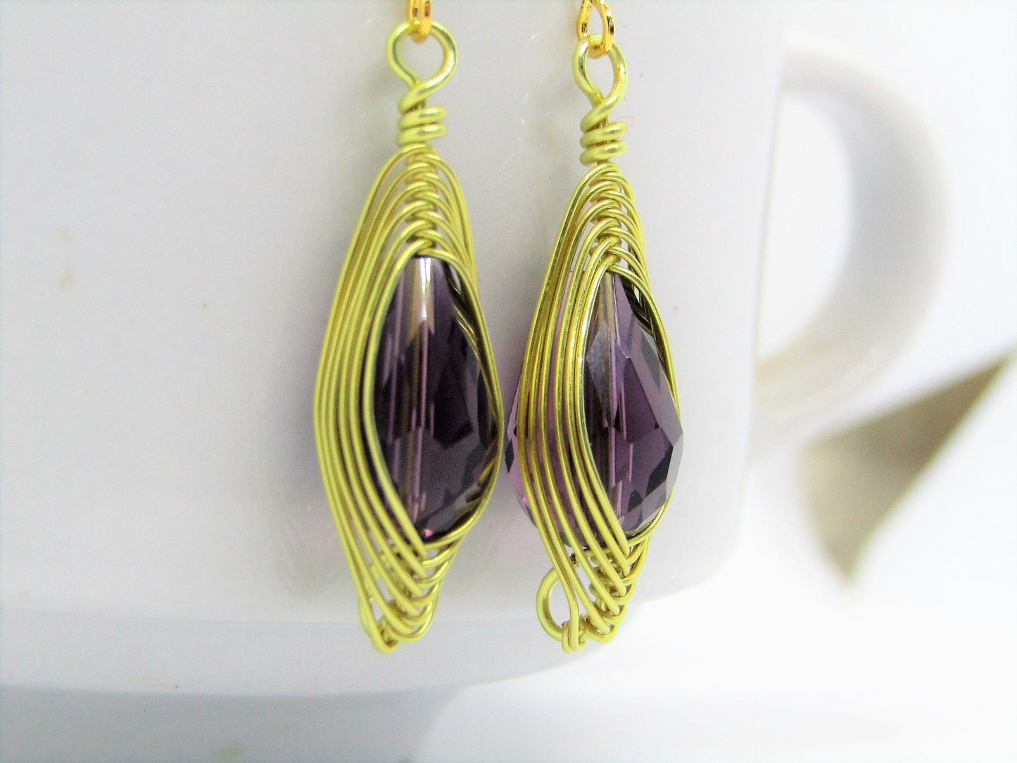 14k Gold Plated Teardrop Earrings: Amethyst Purple Dangles