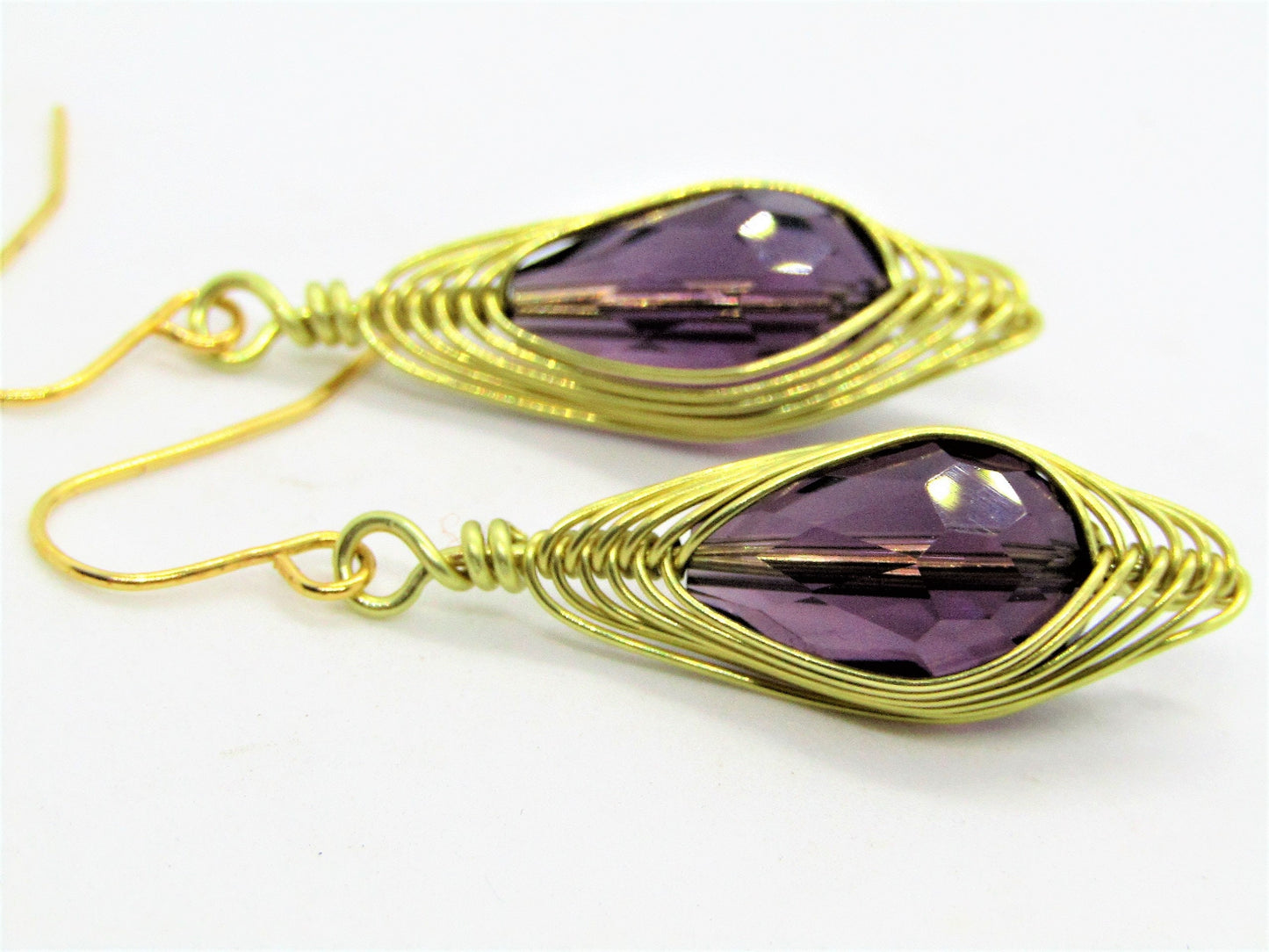 14k Gold Plated Teardrop Earrings: Amethyst Purple Dangles