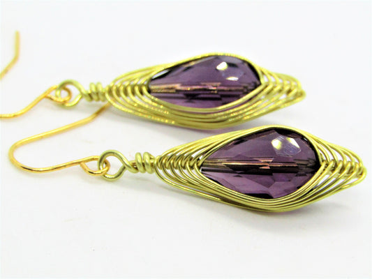 14k Gold Plated Teardrop Earrings: Amethyst Purple Dangles