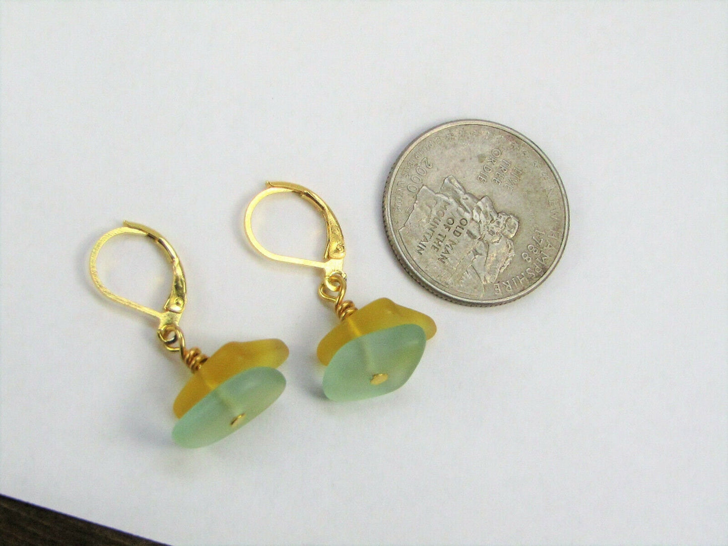 Sea Glass Dangle Earrings: Handmade 14k Gold Leverback Jewelry