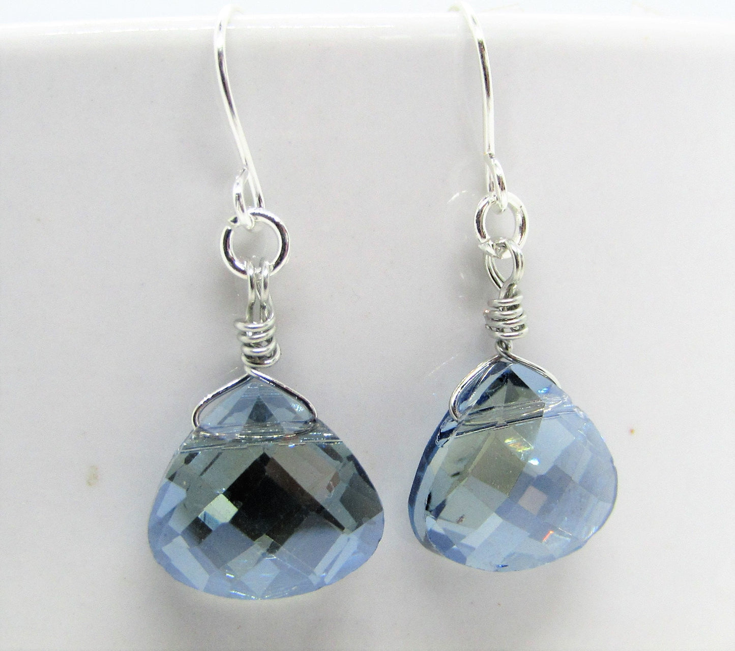 Iolite Blue Crystal Teardrop Earrings: Dainty Silver Dangle Jewelry