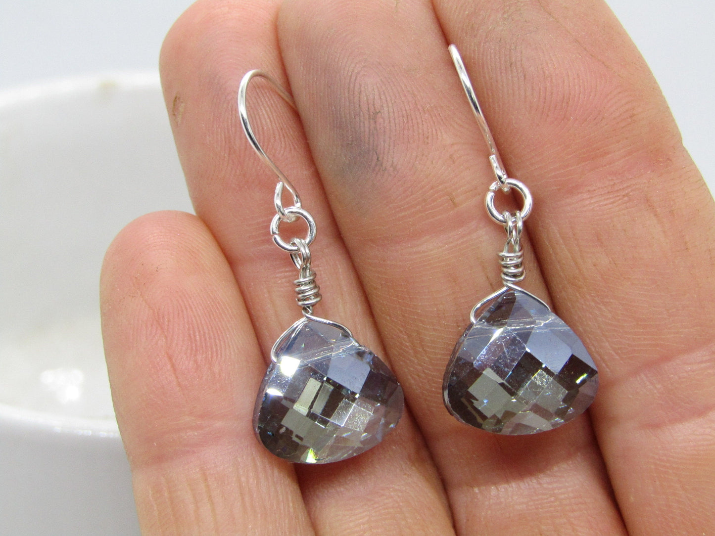 Iolite Blue Crystal Teardrop Earrings: Dainty Silver Dangle Jewelry