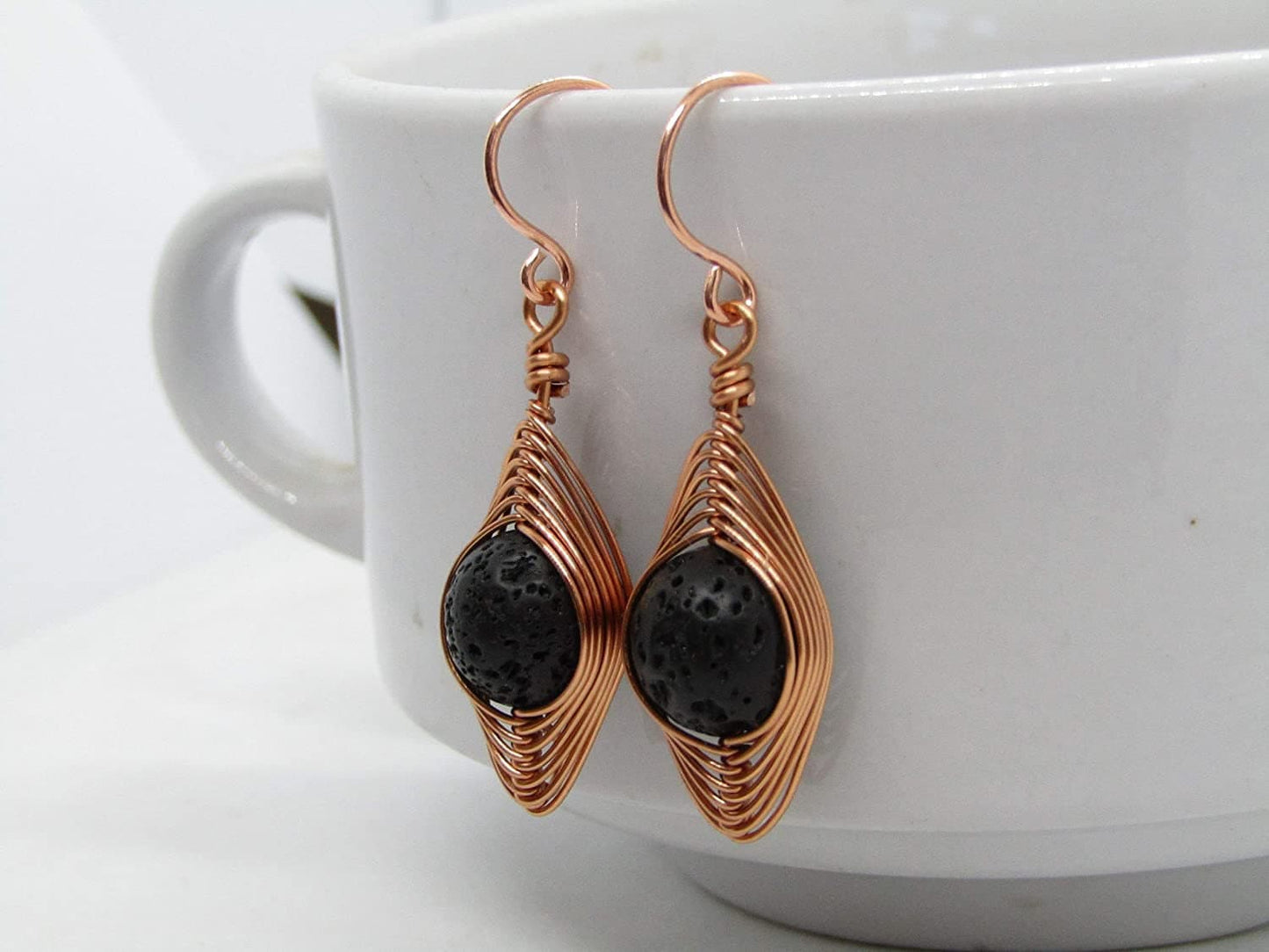 Black Lava Stone Earrings in Copper Dainty Gemstone Earrings Copper Jewelry Gift For Her Bridal Earrings Bad Apple Designs Minimalist