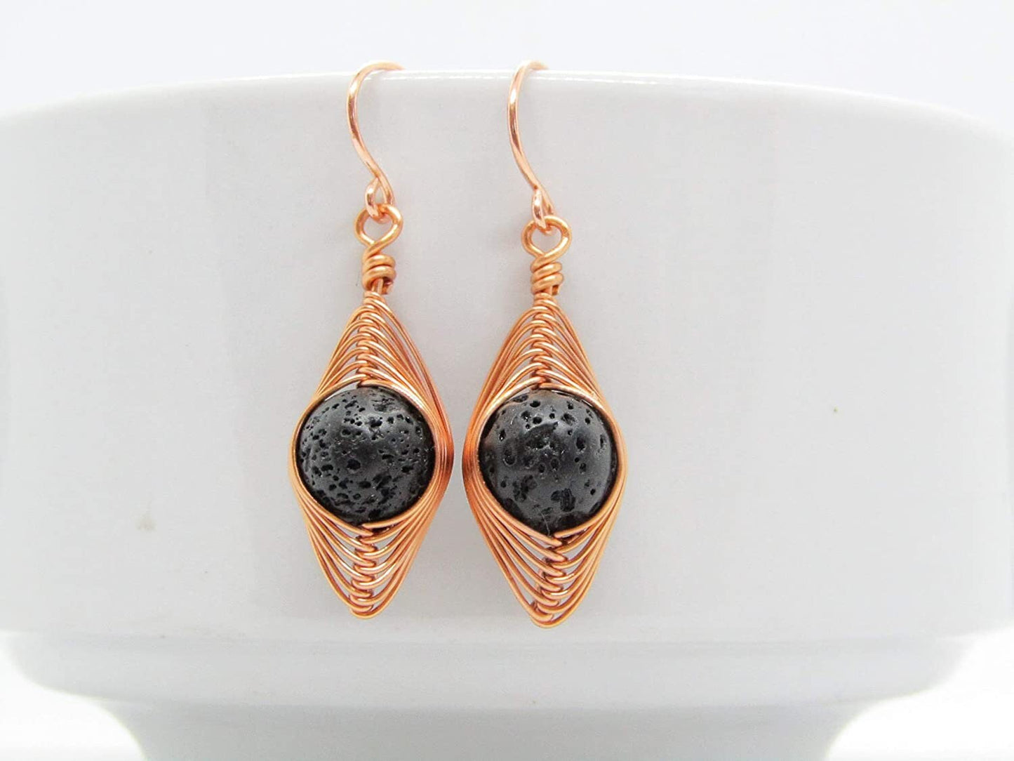 Black Lava Stone Earrings in Copper Dainty Gemstone Earrings Copper Jewelry Gift For Her Bridal Earrings Bad Apple Designs Minimalist
