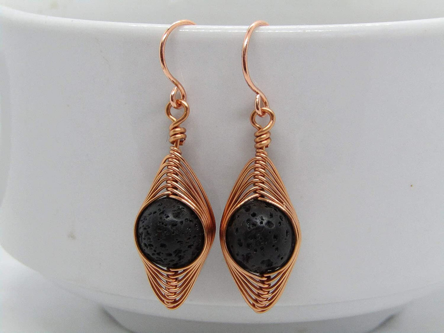 Black Lava Stone Earrings in Copper Dainty Gemstone Earrings Copper Jewelry Gift For Her Bridal Earrings Bad Apple Designs Minimalist