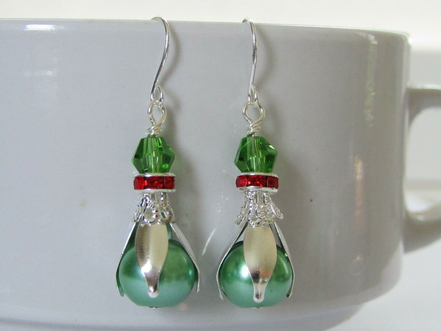 Green Pearl Dangle Earrings: Holiday Christmas Stocking Stuffer