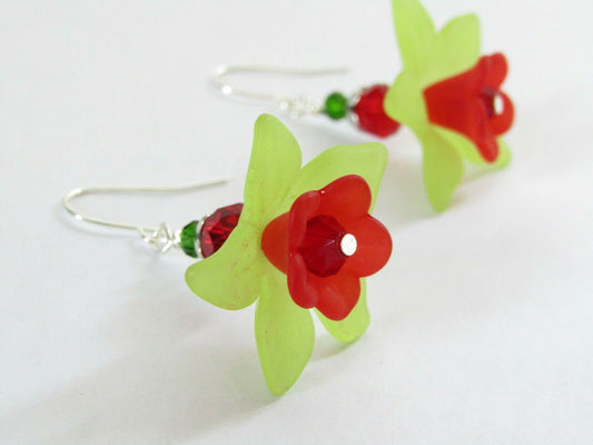 Flower Dangle Earrings, Ladies Floral Jewelry, Gift For Her