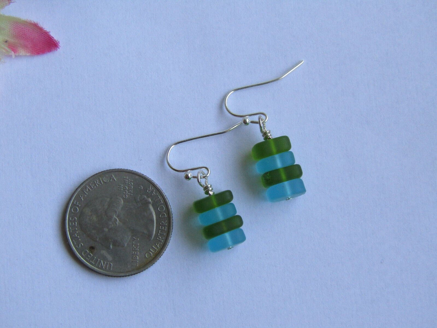 Sea Glass Earrings: Green & Blue Sterling Silver Dangle Earrings