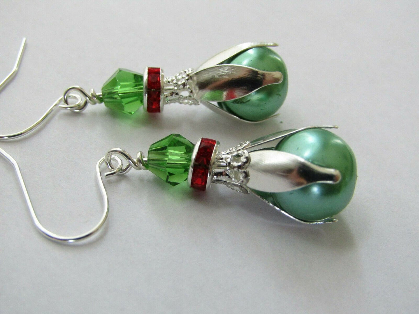 Green Pearl Dangle Earrings: Holiday Christmas Stocking Stuffer