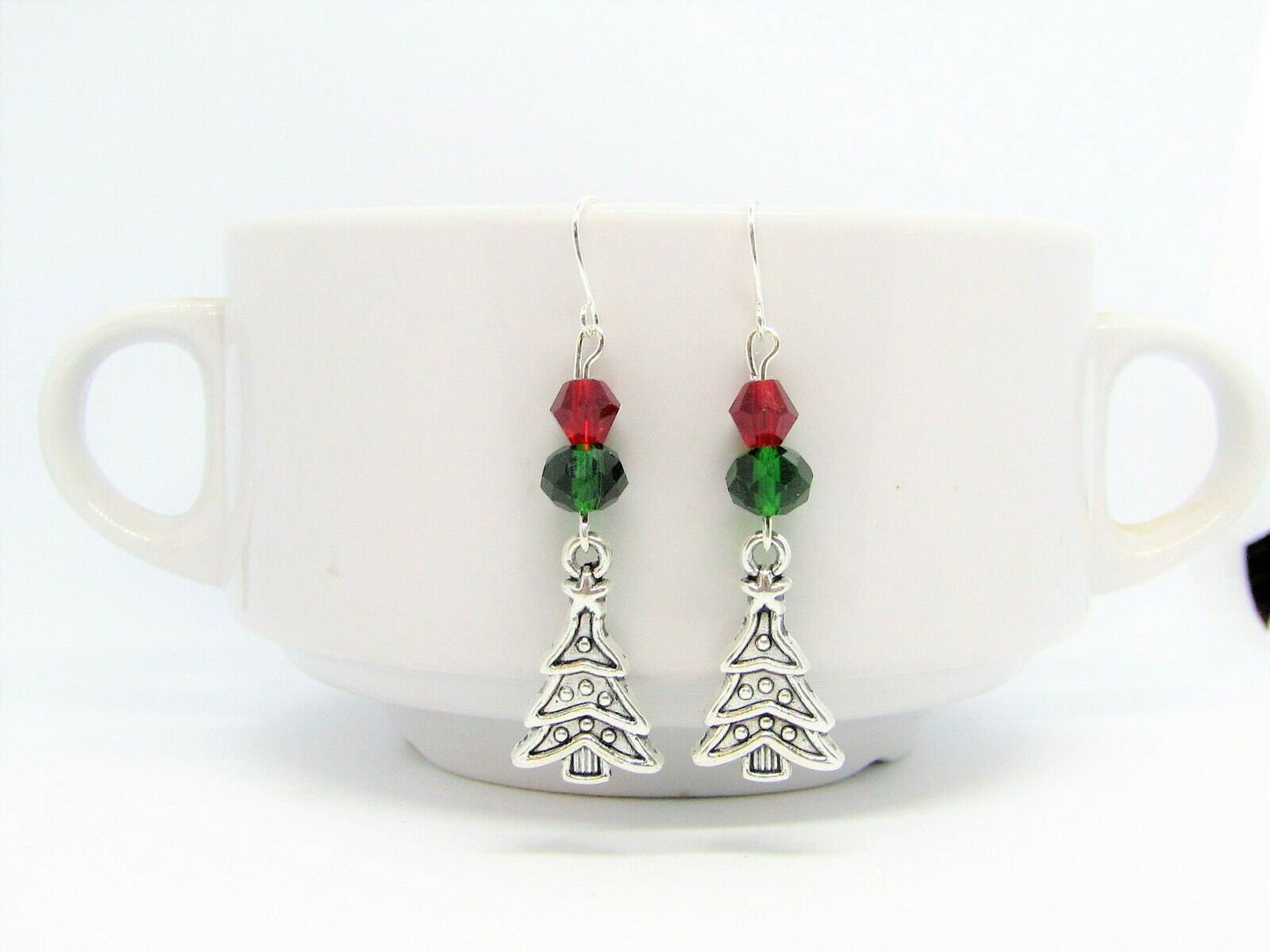 Christmas Tree Earrings Charm Green & Red Crystal Festive Jewelry Stocking Stuffer Christmas Gift Christmas Jewelry Gift For Her
