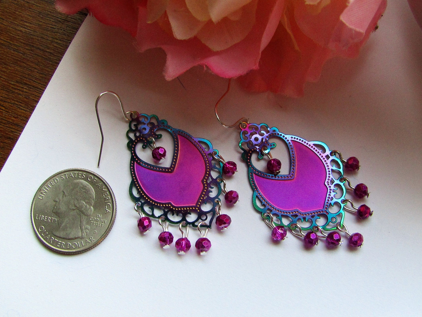 Pink Chandelier Earrings: Faceted Glass Boho Dangle Earrings