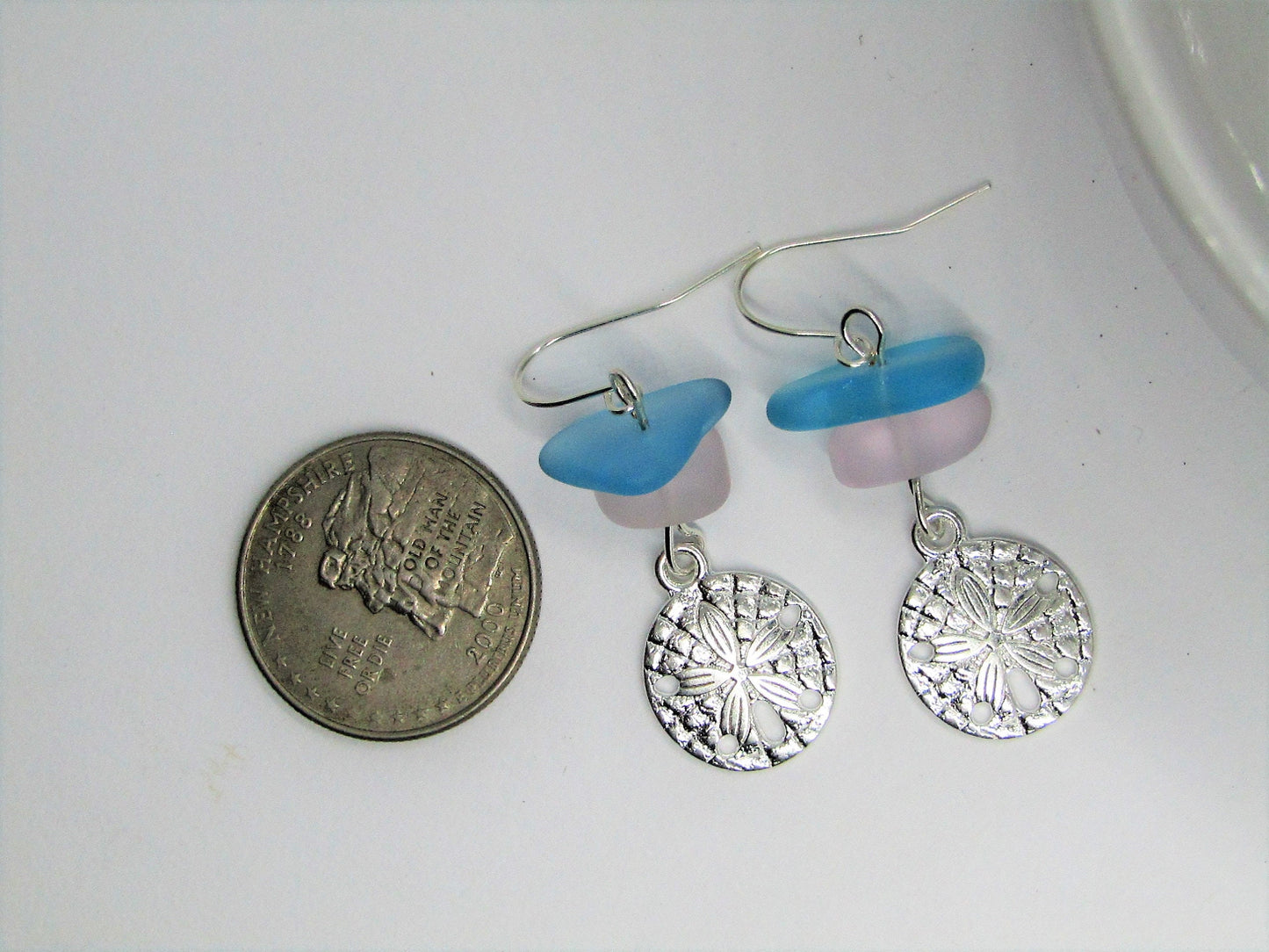 Sea Glass Earrings: Sterling Silver Sand Dollar Dangle Earrings