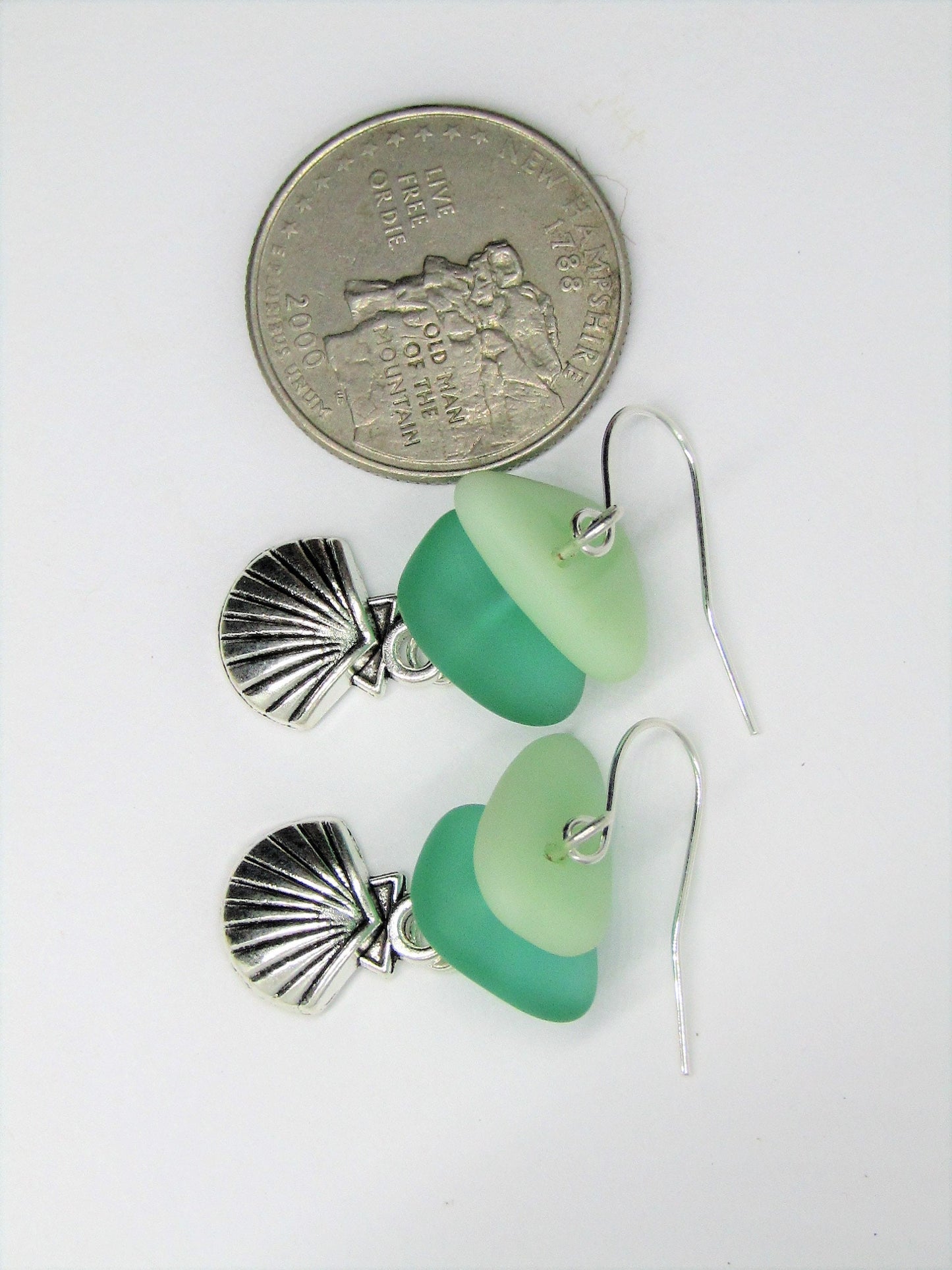 Mint Green Sea Glass Seashell Earrings • Coastal Dangle Earrings • Beachy Boho Jewelry • Ocean Lover Gift • Handmade Everyday Earrings