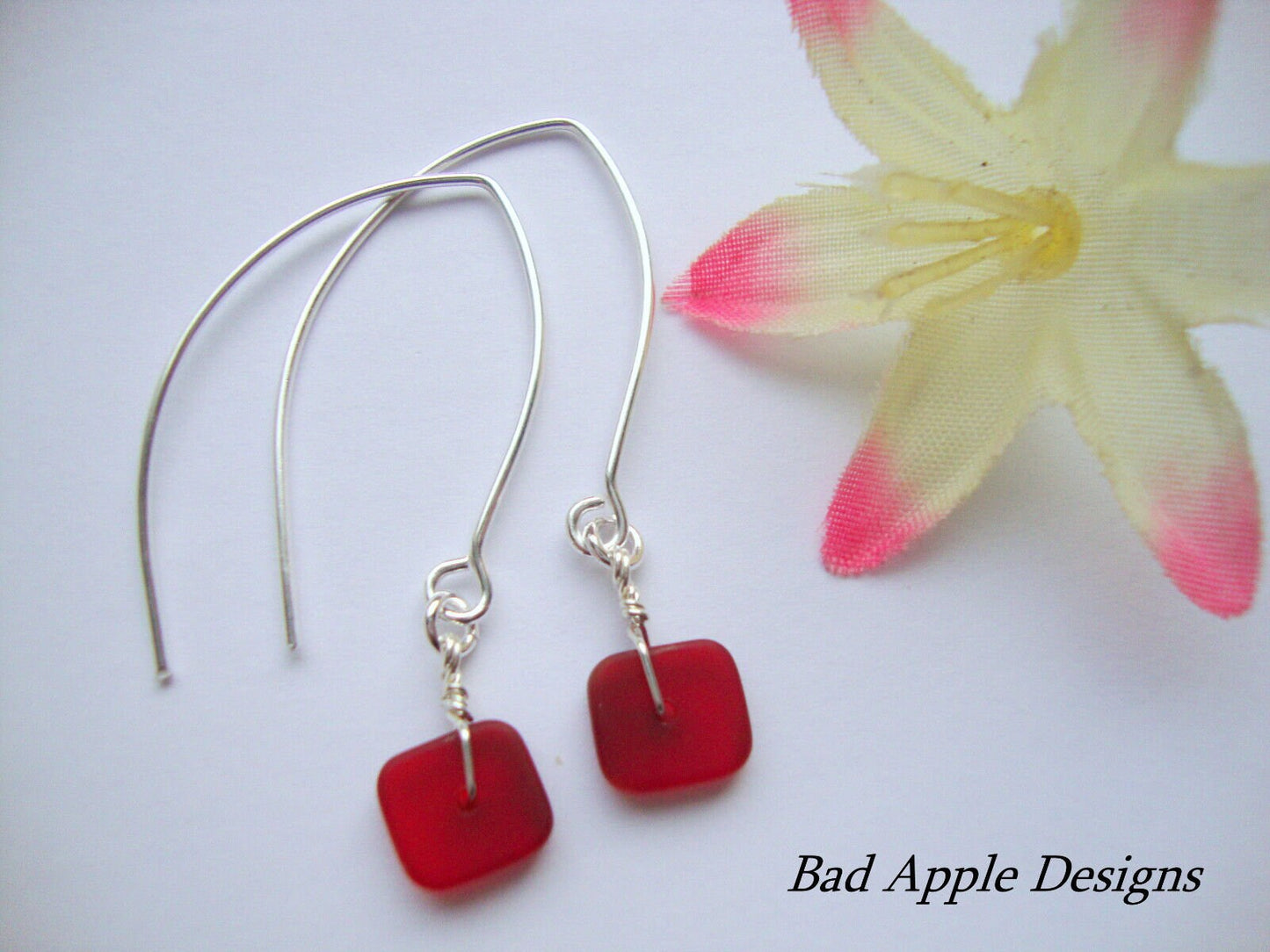 Dainty Cobalt Seaglass Earrings: Bohemian Silver Dangle Earrings
