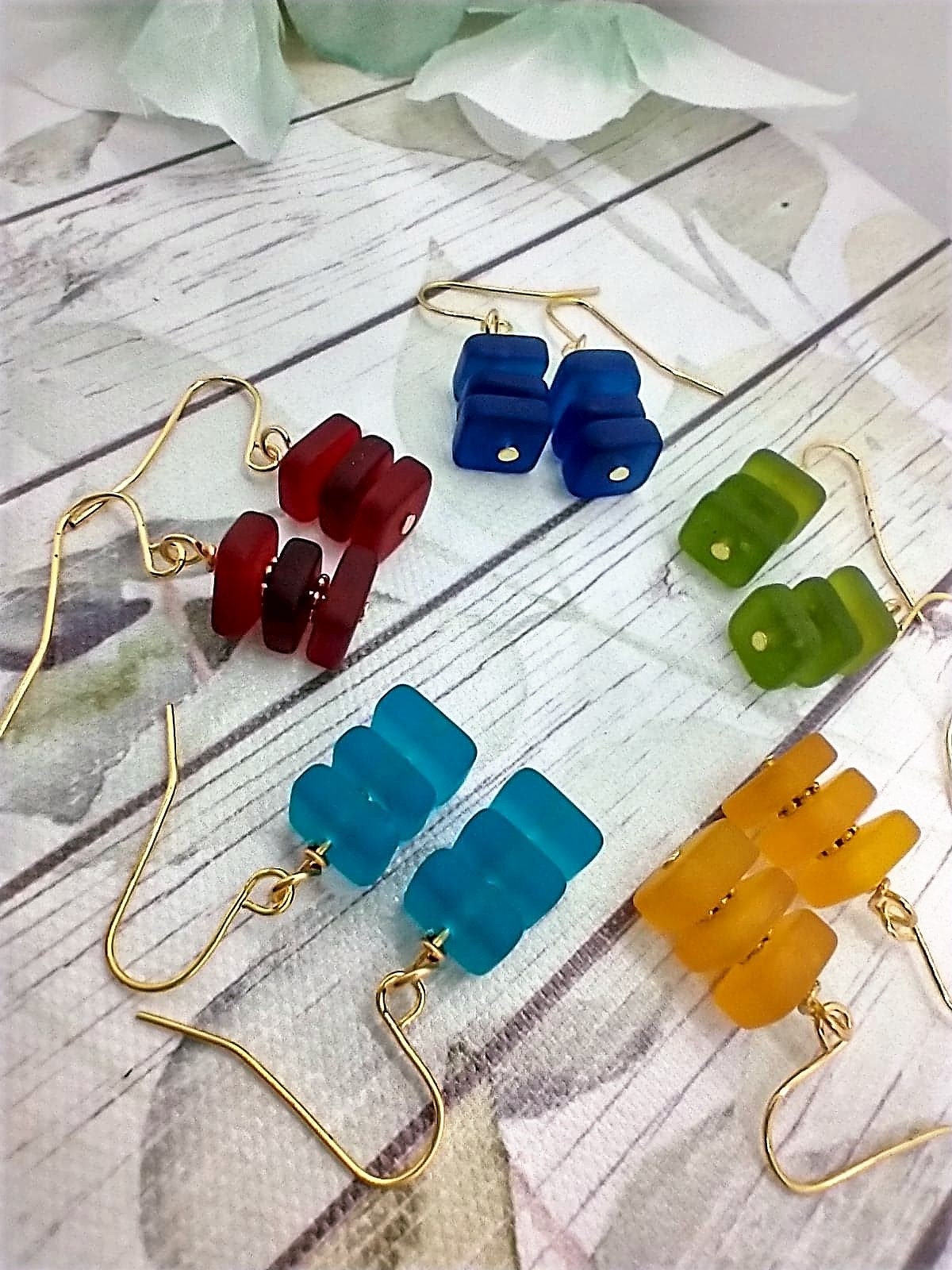 Delicate Sea Glass Gold Earrings - Dainty Jewelry Gift for Women Beach Wedding Drop Dangle Earrings by Bad Apple Designs Handcrafted
