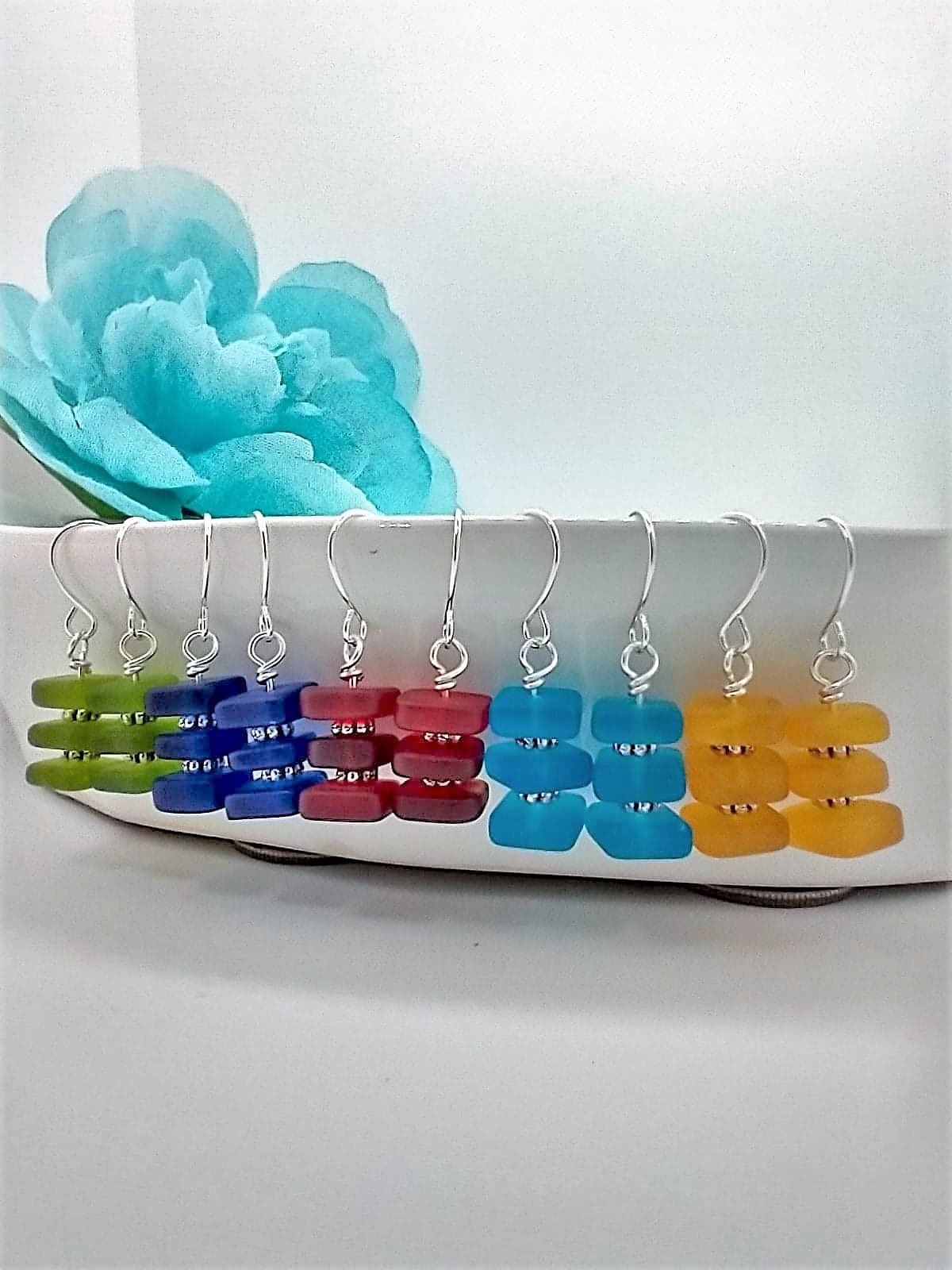Dainty Earrings Minimalist Jewelry Seaglass Sterling Silver Gift For Her Dangle Earrings Bad Apple Designs