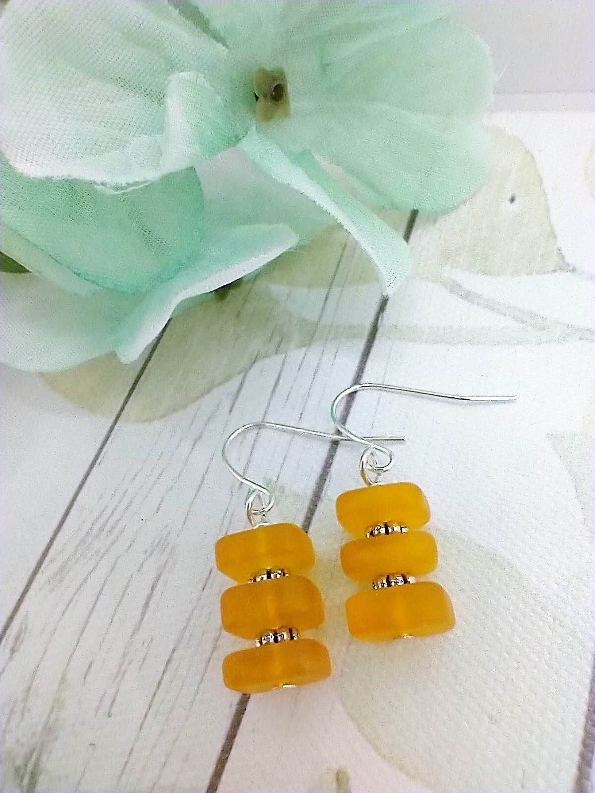 Handmade Sea Glass Dangle Earrings: Coastal Beach Wedding Jewelry