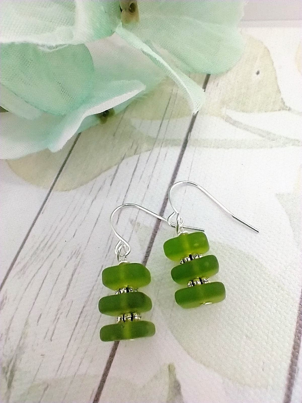 Handmade Sea Glass Dangle Earrings: Coastal Beach Wedding Jewelry