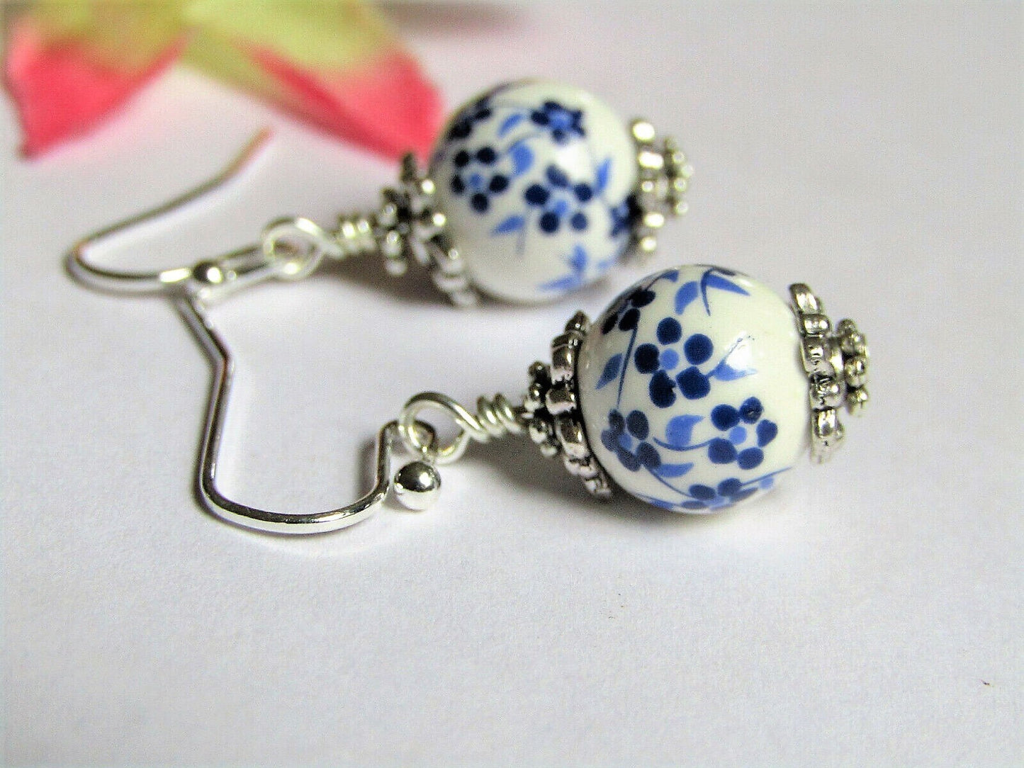 Floral Earrings Ceramic Dainty Dangles Minimalist Drops Gift For Her Boho Birthday Wedding