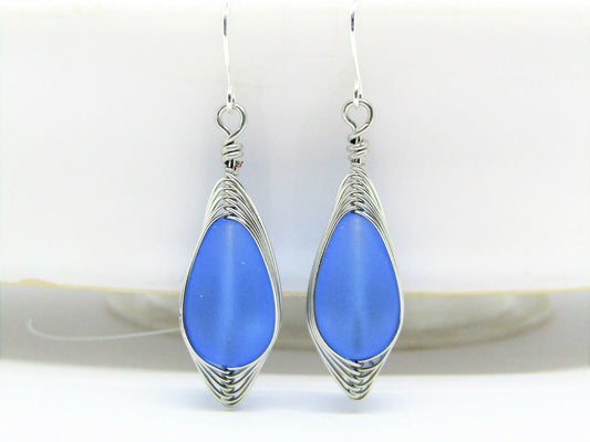 Sterling Silver Teardrop Earrings: Frosted Sea Glass Dangle Earrings