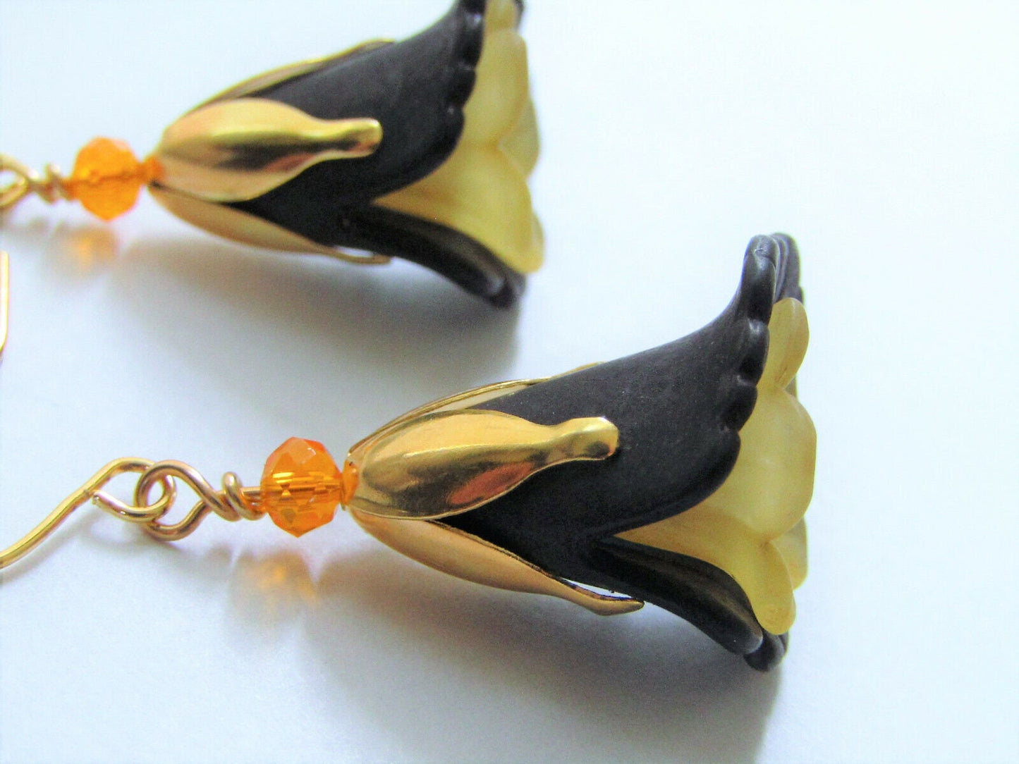 Flower Dangle Earrings Floral Jewelry 24kt. Earrings Gift For Nature Lover Handmade Christmas Gift