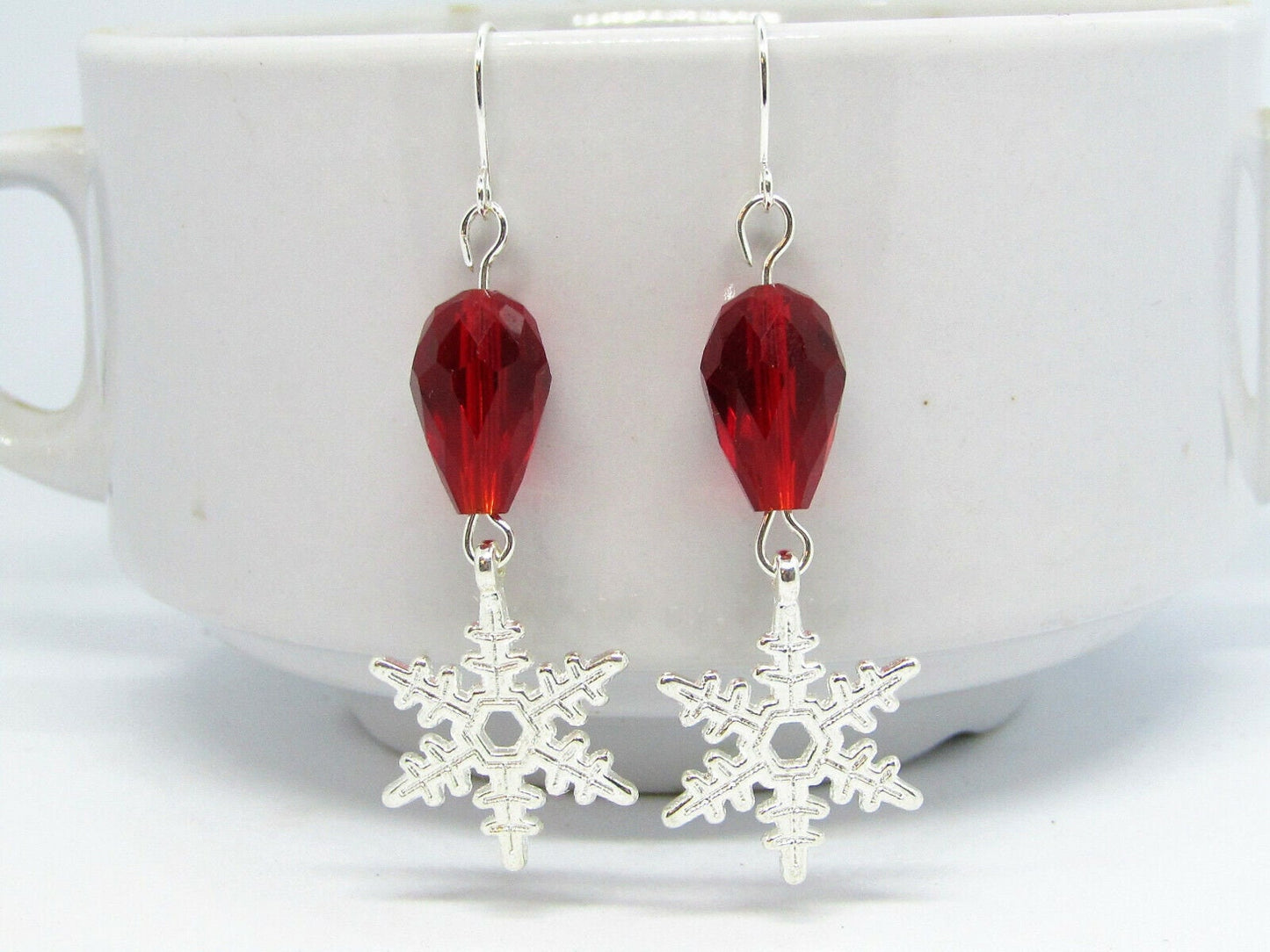 Snowflake Dangle Earrings Christmas Jewelry Holiday Stocking Stuffer Christmas Earrings Handmade Christmas Gift