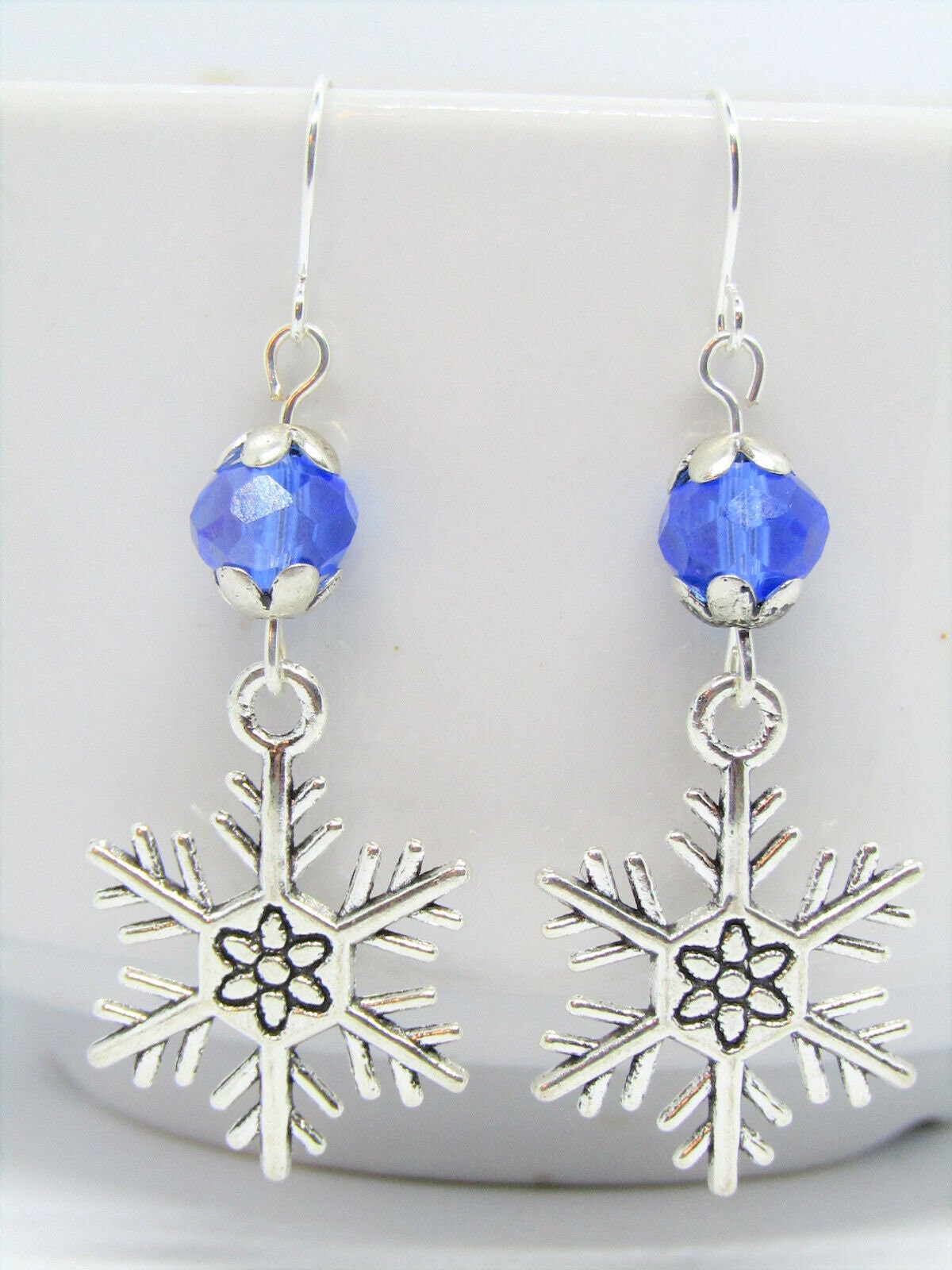 Snowflake Dangle Earrings Christmas Jewelry Holiday Stocking Stuffer Christmas Earrings Handmade Christmas Gift