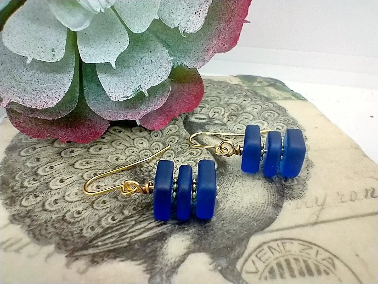 Delicate Sea Glass Gold Earrings - Dainty Jewelry Gift for Women Beach Wedding Drop Dangle Earrings by Bad Apple Designs Handcrafted