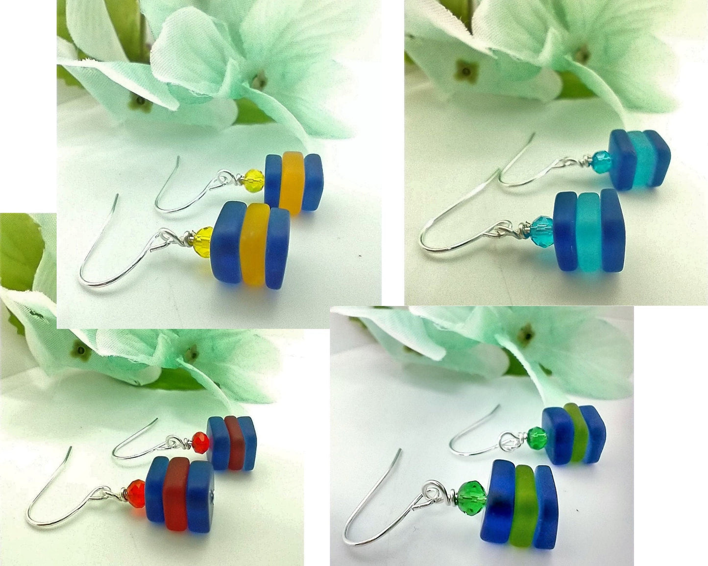 Dainty Sea Glass Dangle Earrings: .925 Sterling Silver, Beachy Jewelry
