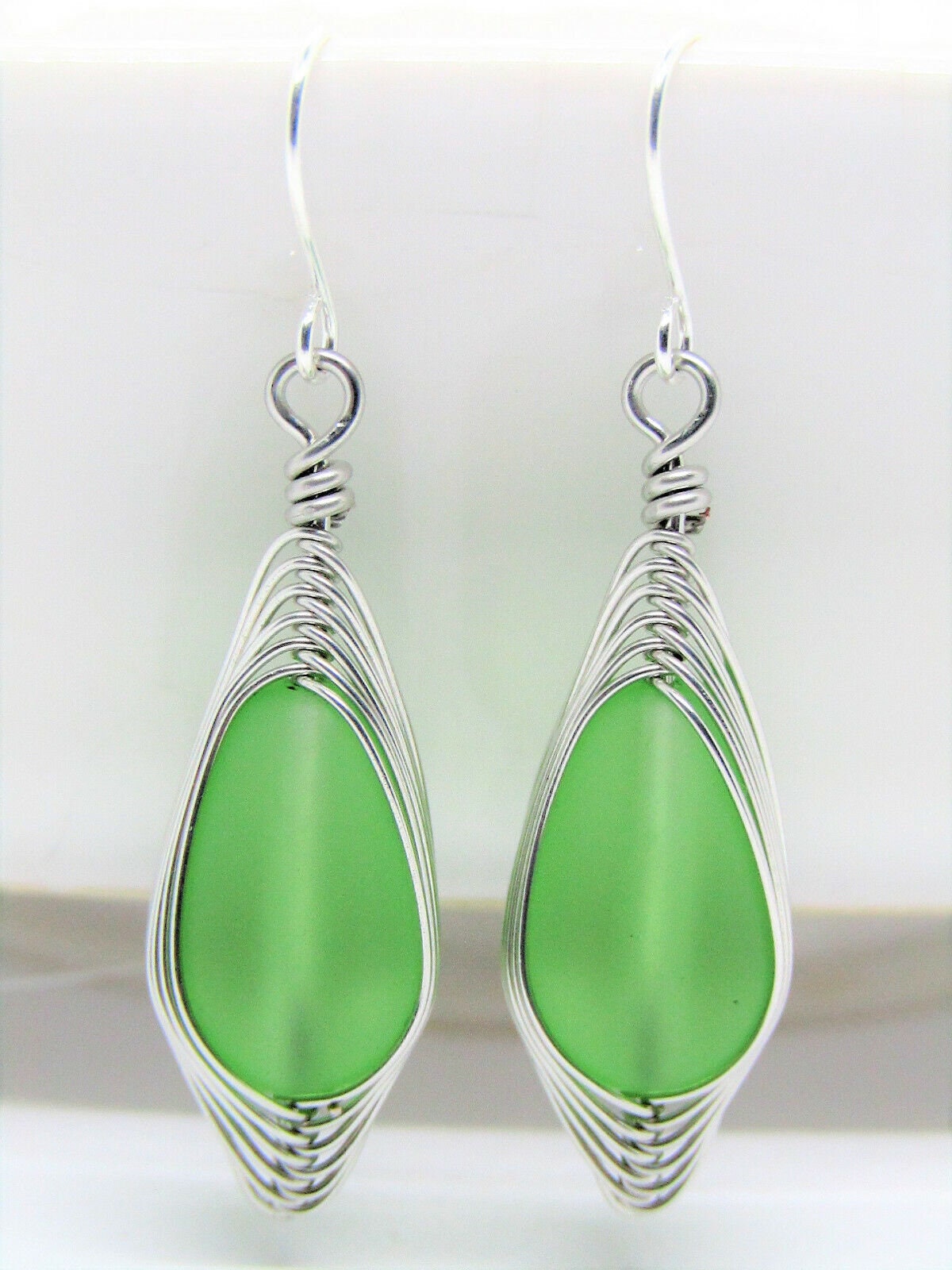 Sterling Silver Teardrop Earrings: Frosted Sea Glass Dangle Earrings