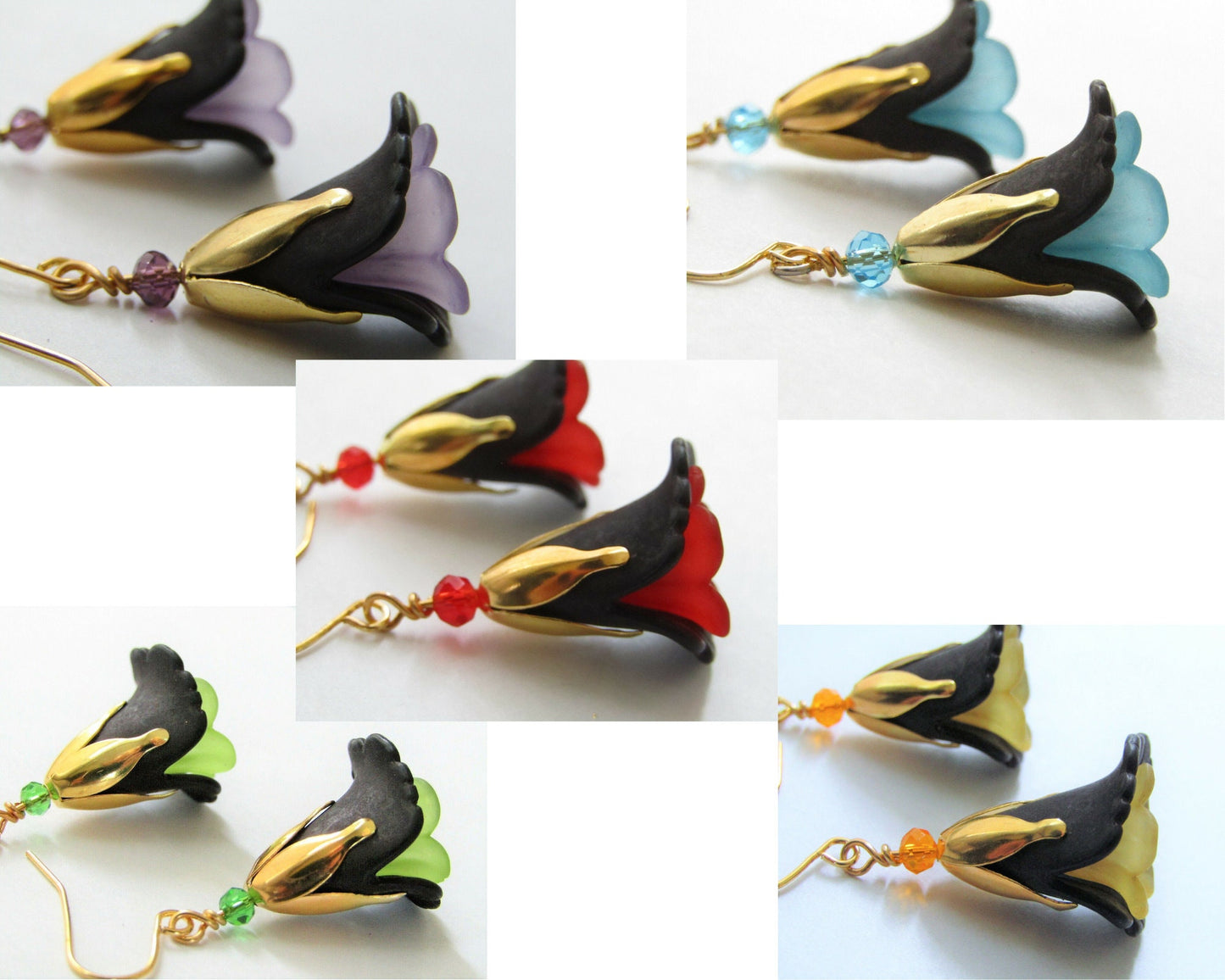 Flower Dangle Earrings Floral Jewelry 24kt. Earrings Gift For Nature Lover Handmade Christmas Gift