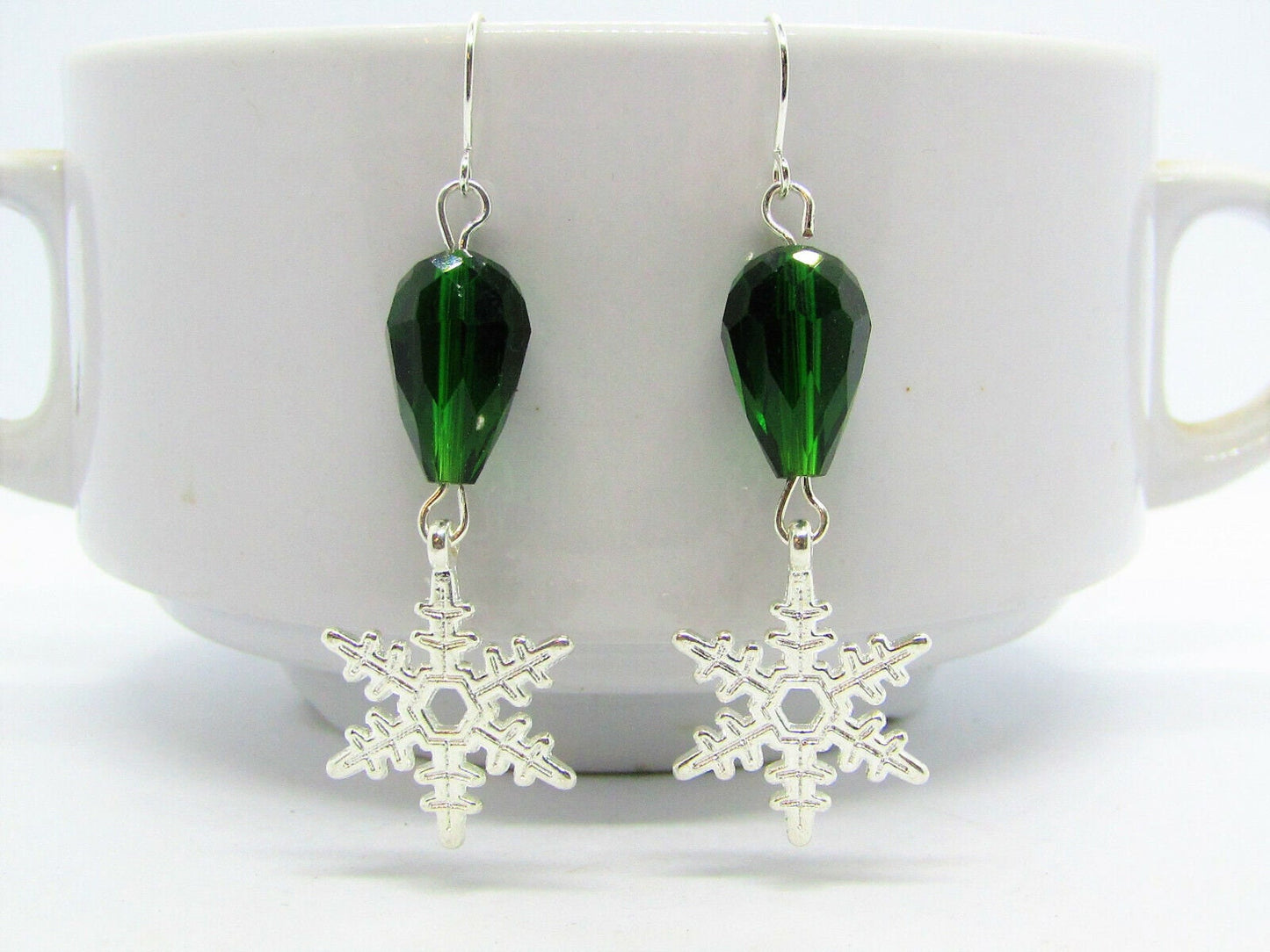 Snowflake Dangle Earrings Christmas Jewelry Holiday Stocking Stuffer Christmas Earrings Handmade Christmas Gift
