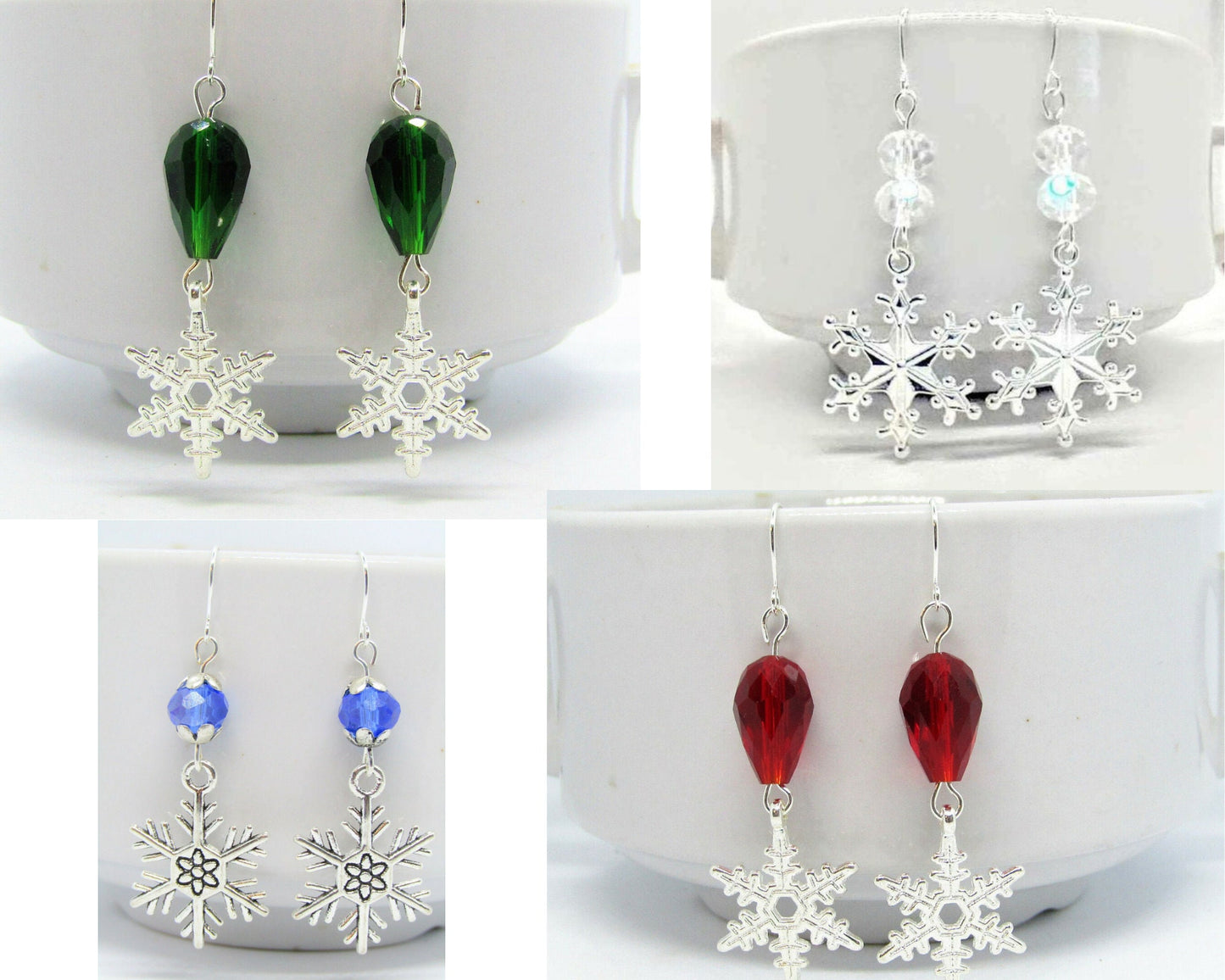 Snowflake Dangle Earrings Christmas Jewelry Holiday Stocking Stuffer Christmas Earrings Handmade Christmas Gift