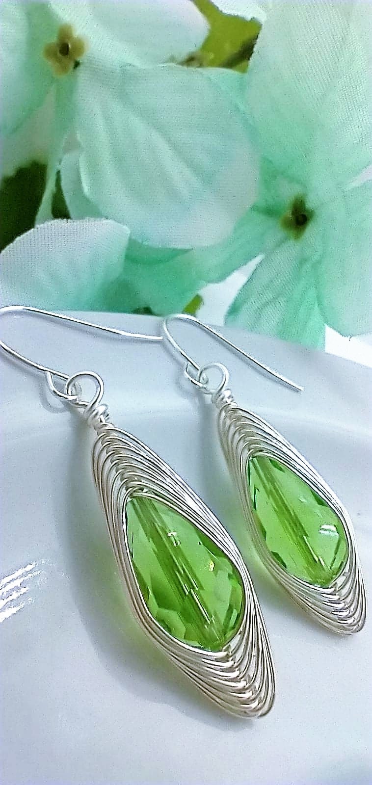 Teardrop Crystal Earrings: Wire Braided .925 Sterling Silver Drop Jewelry