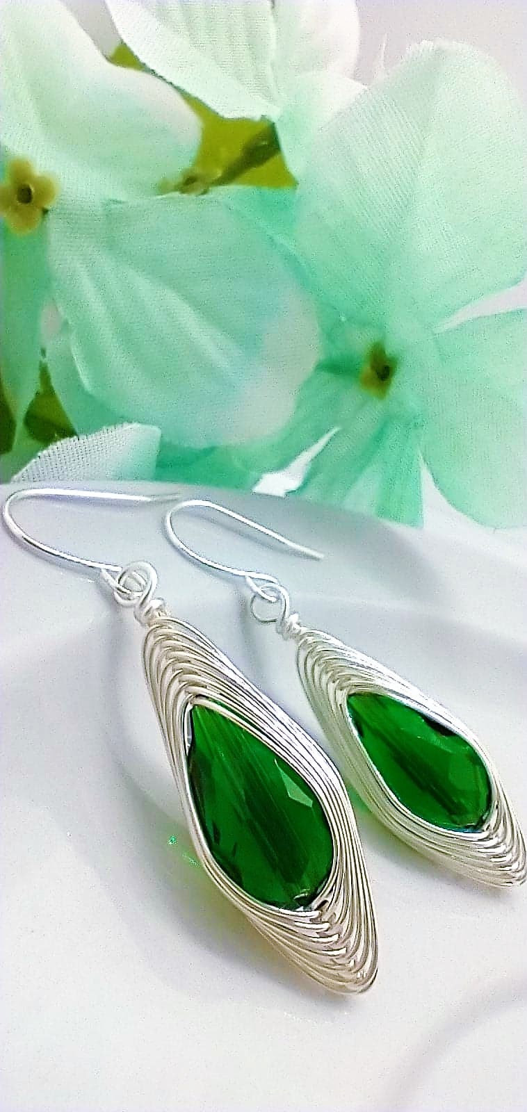 Teardrop Crystal Earrings: Wire Braided .925 Sterling Silver Drop Jewelry