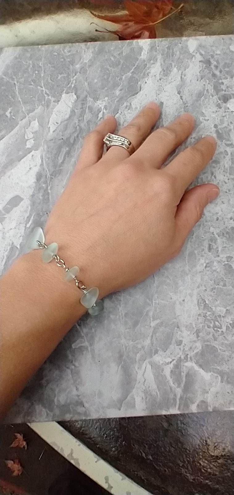 Handmade Aqua Sea Glass Bracelet: Silver Chain, Beach Wedding Jewelry