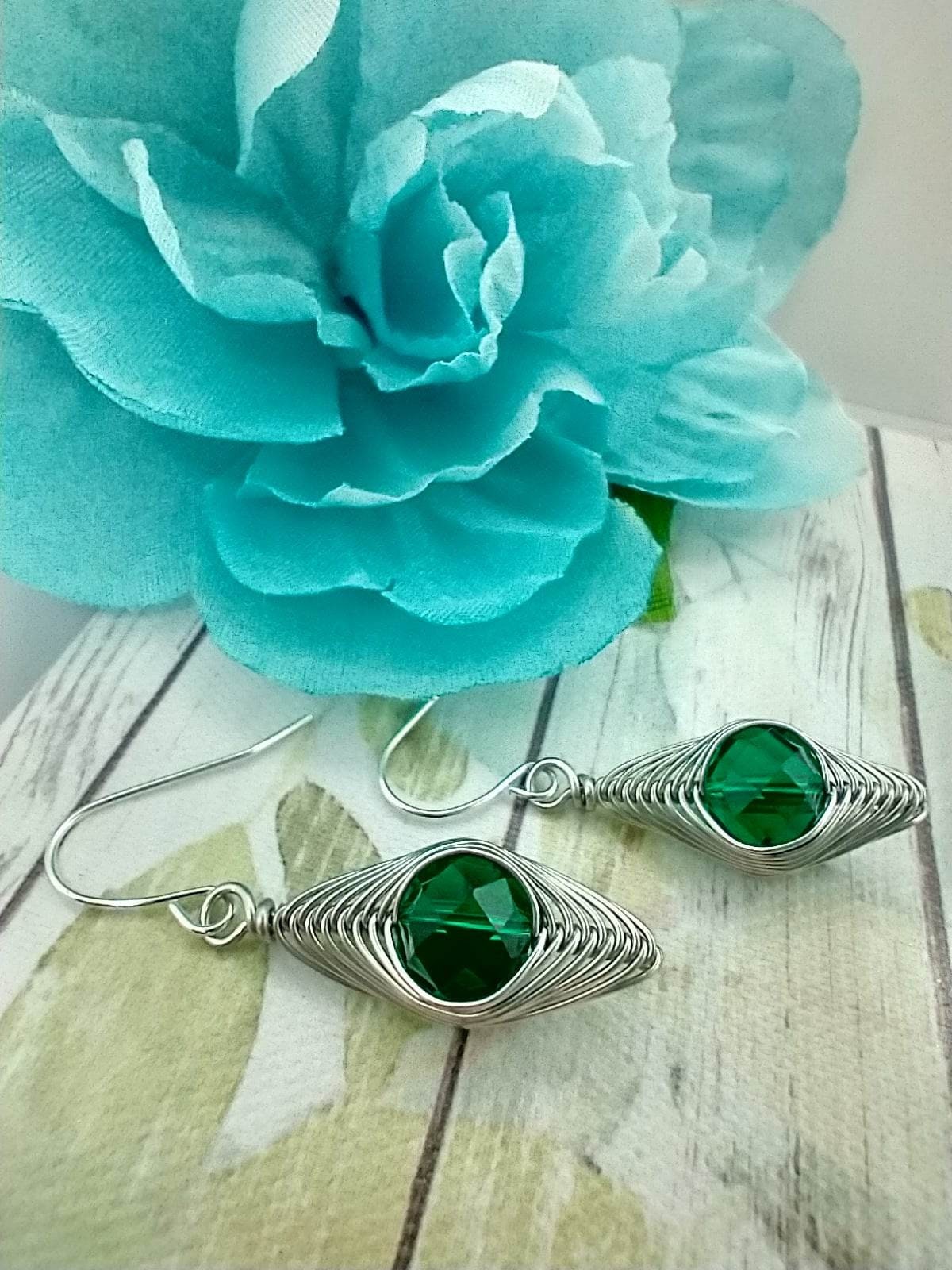 Dainty Crystal Dangle Earrings: Silver Wire Wrapped, Boho Style