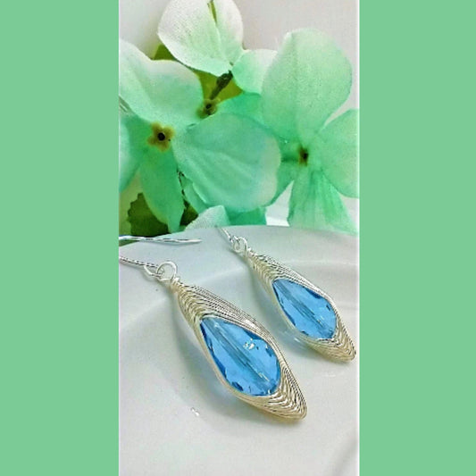 Teardrop Crystal Earrings: Wire Braided .925 Sterling Silver Drop Jewelry
