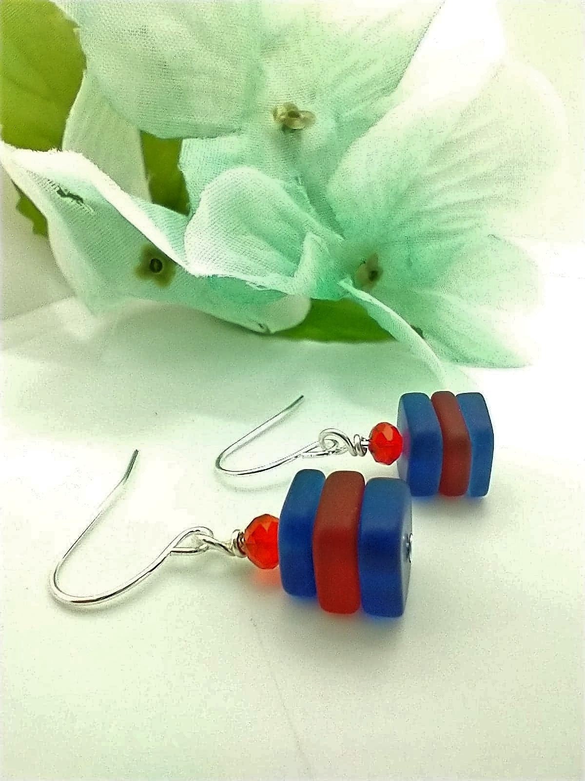 Dainty Sea Glass Dangle Earrings: .925 Sterling Silver, Beachy Jewelry