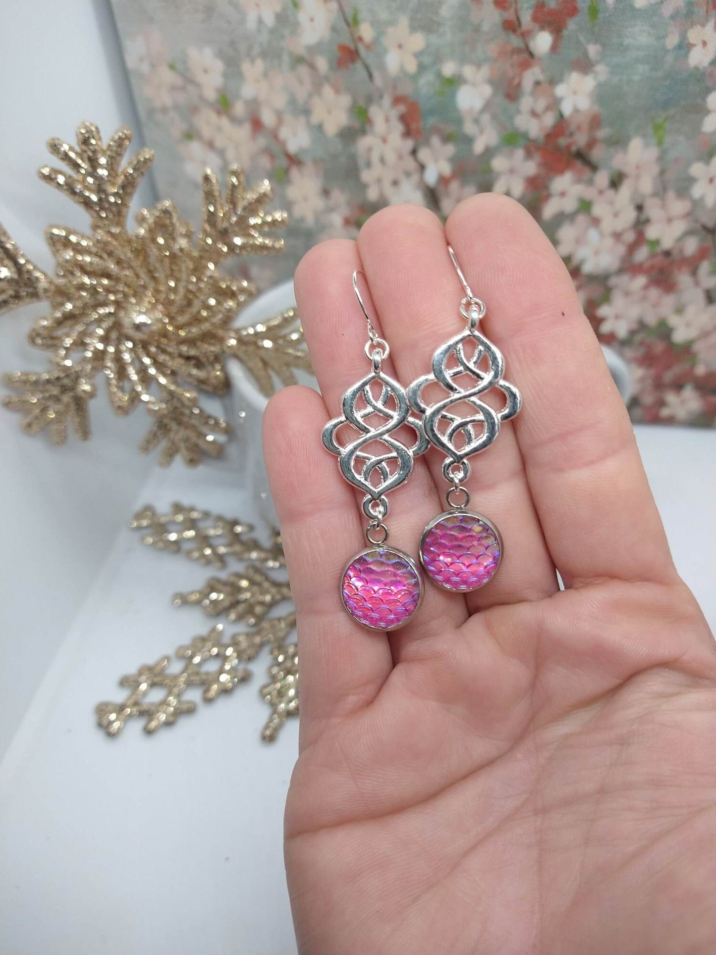 Mermaid Scale Earrings: Sterling Silver Boho Dangle Earrings