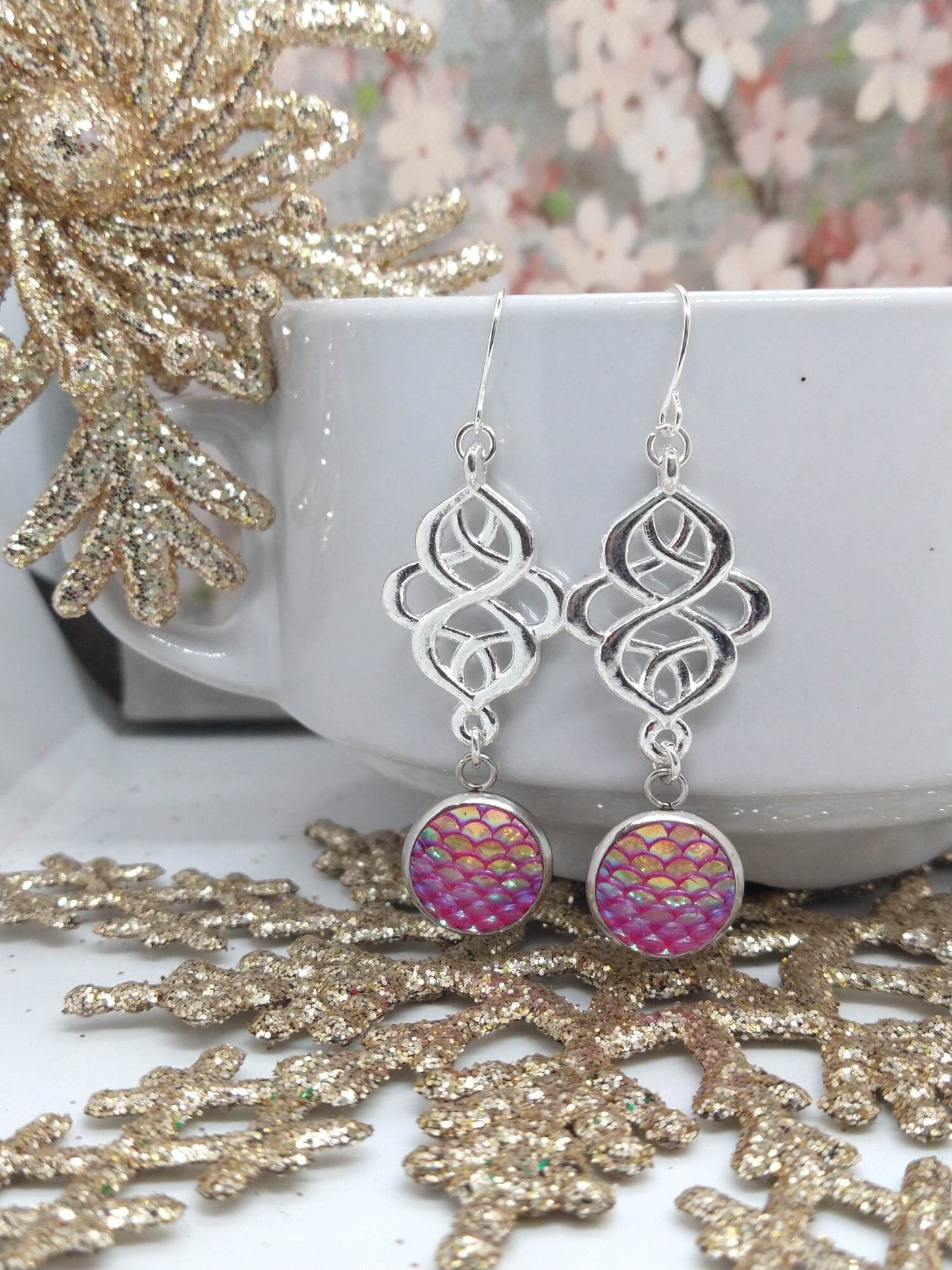Mermaid Scale Earrings: Sterling Silver Boho Dangle Earrings
