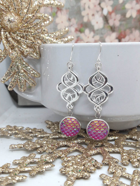 Mermaid Scale Earrings: Sterling Silver Boho Dangle Earrings